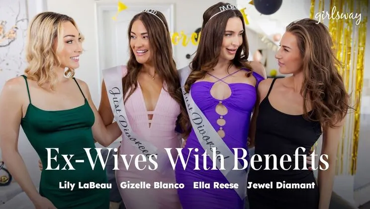 Ex-wife has benefits Lily Labeau and Ella Reese in a four-way lesbian relationship